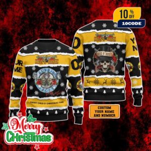 Guns N Roses Sweet Child O’ Christmas Time Ugly Sweater Skull Rose Edition