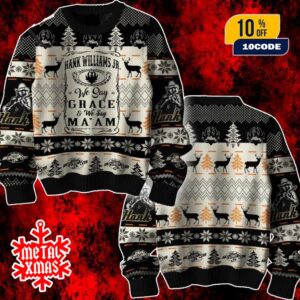 Hank Williams Jr We Say Grace Country Style Ugly Christmas Sweater Holiday Deer Tree Design Gift For Country Music Fans