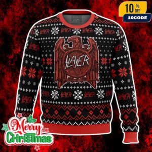 Heavy Metal Slayer Holiday Knit Jumper Red And Black Pullover Funny Band Merch Ugly Sweater