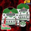 Heineken Beer Ugly Christmas Sweater Green White Knit Holiday Jumper with Logo Reindeer Snowflake and Tree Pattern