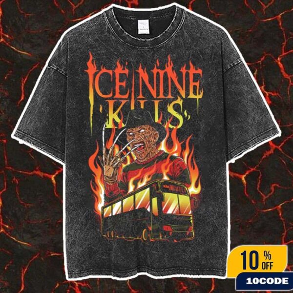 Ice Nine Kills Kim Dracula Tee Tasmanian Devil In A Tour Bus Fire 2025 Merch Wash T-Shirt