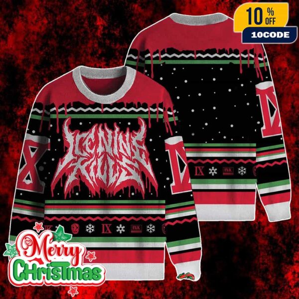 Ice Nine Kills Ugly Christmas Sweater Horror Band Holiday Knit Jumper Blood Drip Logo Limited Edition Merch