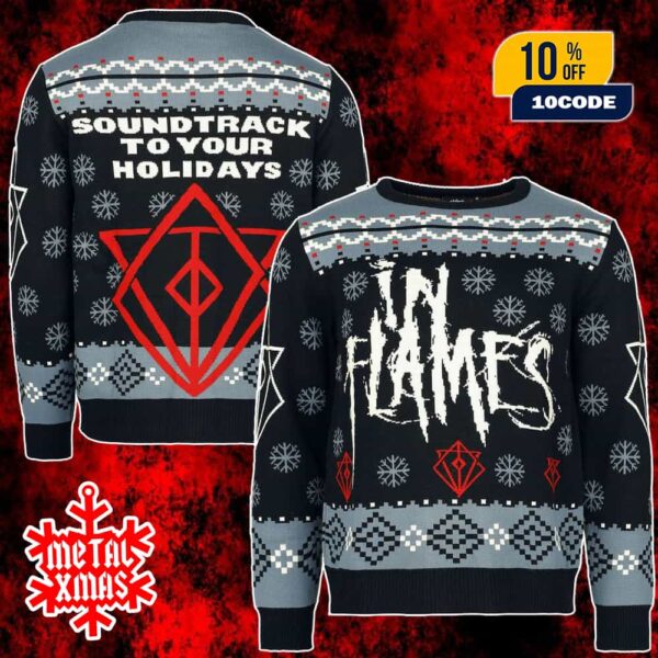 In Flames Christmas Ugly Sweater Holiday Jumper Soundtrack To Your Holidays Xmas Knit Black Red Snowflake Band Merch