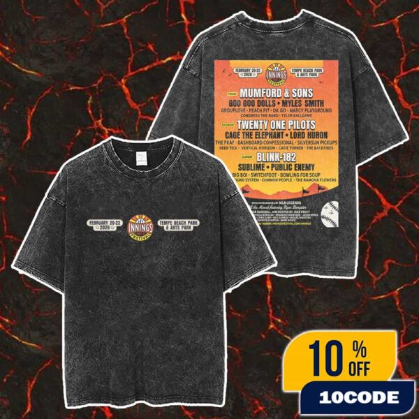Innings Festival On February 20-22 2026 At Tempe Beach Park And Arts Park Poster Lineup With Headliner Mumford And Sons Merch Unisex Two Sided Washed T-Shirt