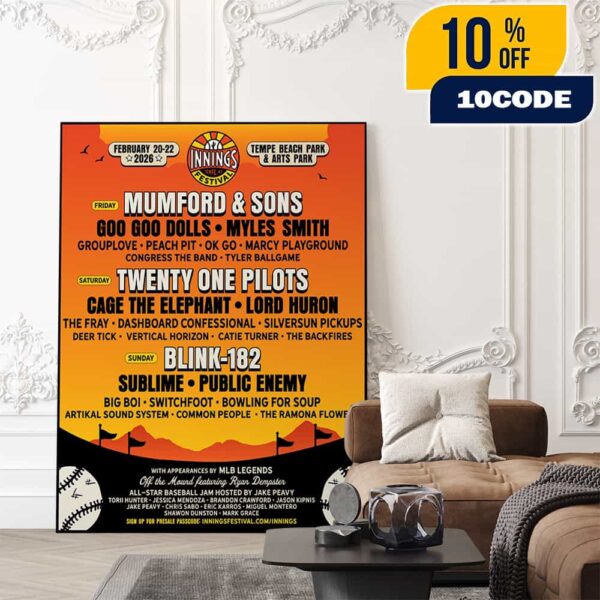 Innings Festival On February 20-22 2026 At Tempe Beach Park And Arts Park Poster Lineup With Headliner Mumford And Sons Poster Canvas Home Decor