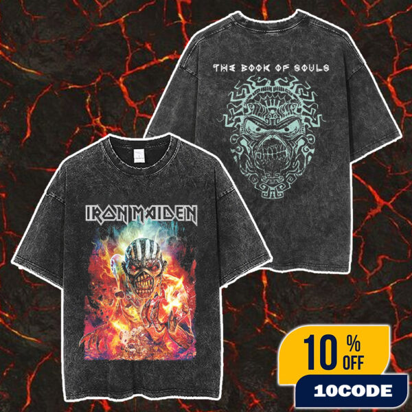 Iron Maiden New Merch Arrivals 2025 The Book Of Souls 10 Year Anniversary Merch Unisex Two Sided Washed T-Shirt