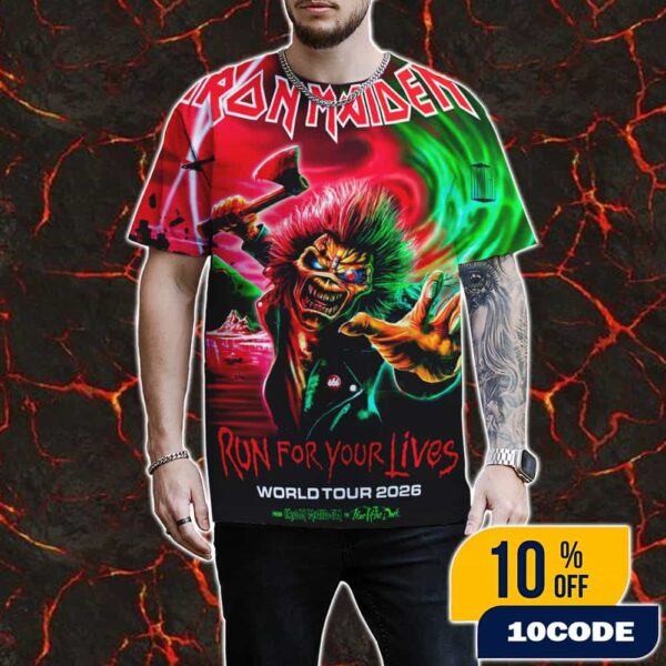 Iron Maiden Run For Your Lives World Tour 2026 Poster Eddie Artwork Fear Of The Dark All Over Print Graphic T-Shirt, Hoodie