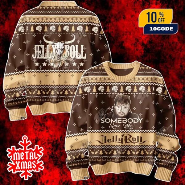 Jelly Roll Ugly Christmas Sweater Somebody Save Me Song Lyric Design