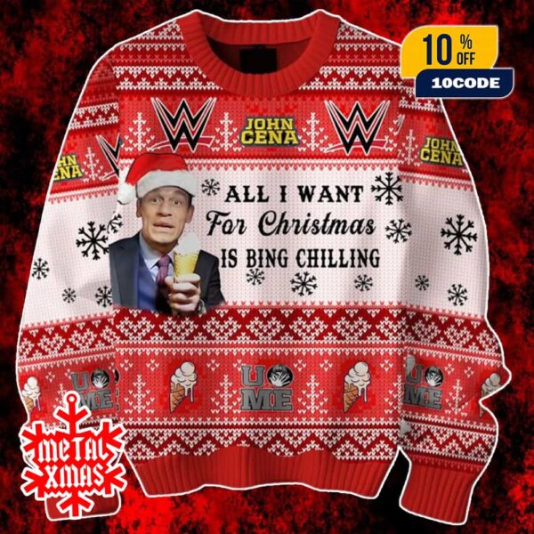 John Cena All I Want For Christmas Is Bing Chilling Ugly Sweater Holiday Knit