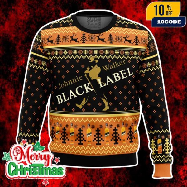 Johnnie Walker Black Label Whiskey Ugly Christmas Sweater Holiday Knit Pullover
