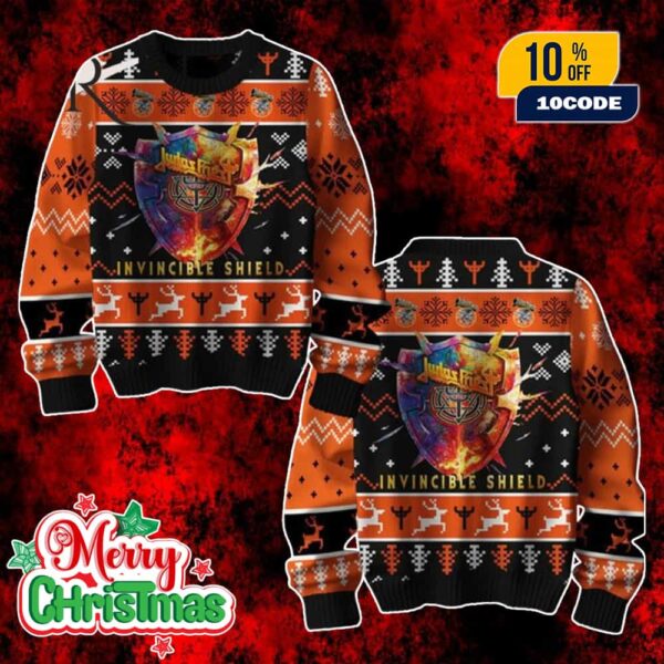 Judas Priest Ugly Christmas Sweater Invincible Shield Holiday Jumper Metal Band Xmas Gift