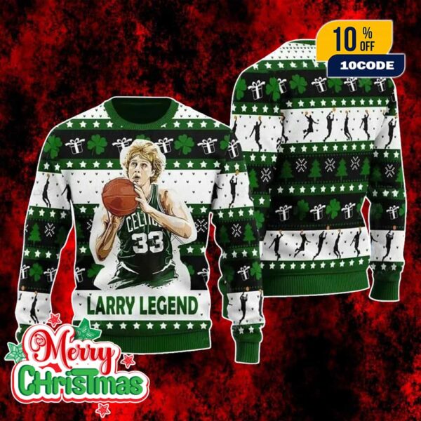 Larry Bird Boston Celtics Number 33 Ugly Christmas Sweater Larry Legend NBA Holiday Knit Jumper