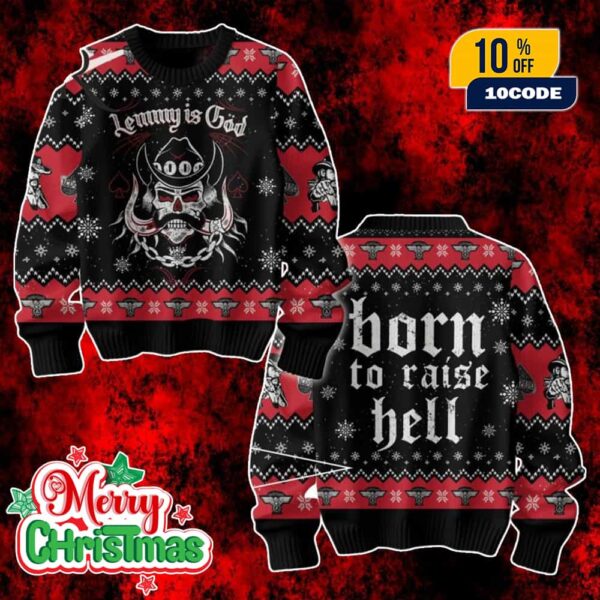 Lemmy Ugly Christmas Sweater Born To Raise Hell Holiday Jumper Rock Band Xmas Gift