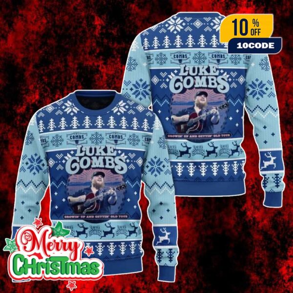 Luke Combs Ugly Christmas Sweater Growin Up And Gettin Old Tour Holiday Jumper Country Music Xmas Gift