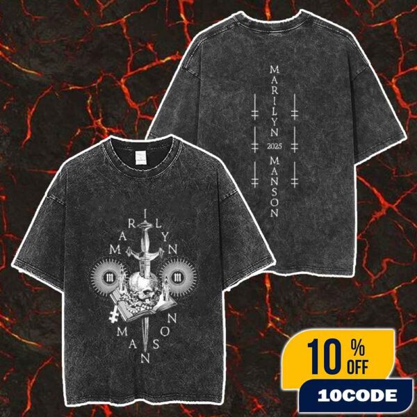 Marilyn Manson Dagger w-basic 2025 Merch Unisex Two Sided Washed T-Shirt