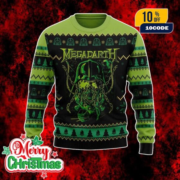 Megadarth Star Wars Ugly Christmas Sweater Green Black Knitted Pullover Holiday Party Jumper For Men And Women