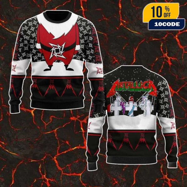 Metallica Master Of Puppets Santa Clause With Ninja Star Logo Pattern Christmas Gift For Fans Best Merch Ugly Sweater 2025 Holiday