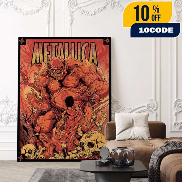 Metallica Official Merchandise Hero Of The Day Screen Printed Poster Black Box Fifth Member Exclusvie Collection Celebrating Load Remastered Album Artwork By Puis Calzada Poster Canvas