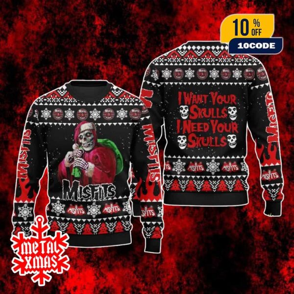 Misfits I Want Your Skulls Ugly Christmas Sweater Horror Punk Gift