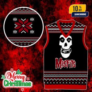 Misfits Ugly Christmas Sweater Vest Punk Rock Skull Knit Holiday Gilet Black Red Gothic Xmas Gile For Men And Women