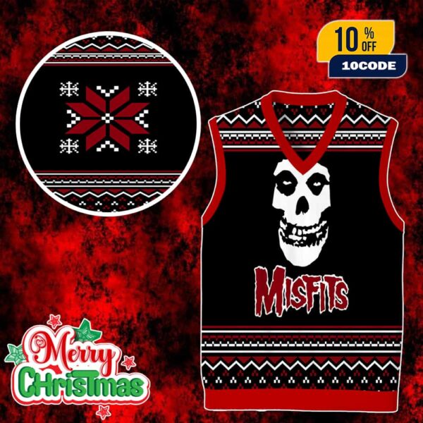 Misfits Ugly Christmas Sweater Vest Punk Rock Skull Knit Holiday Gilet Black Red Gothic Xmas Gile For Men And Women