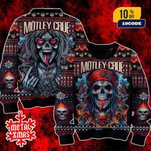 Motley Crue Skull Art Flame Design Ugly Christmas Sweater For Rock Fans Holiday Party Gift