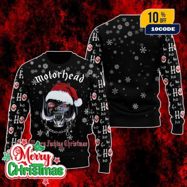 Motorhead Merry Fucking Christmas Ugly Sweater Snaggletooth Santa Edition