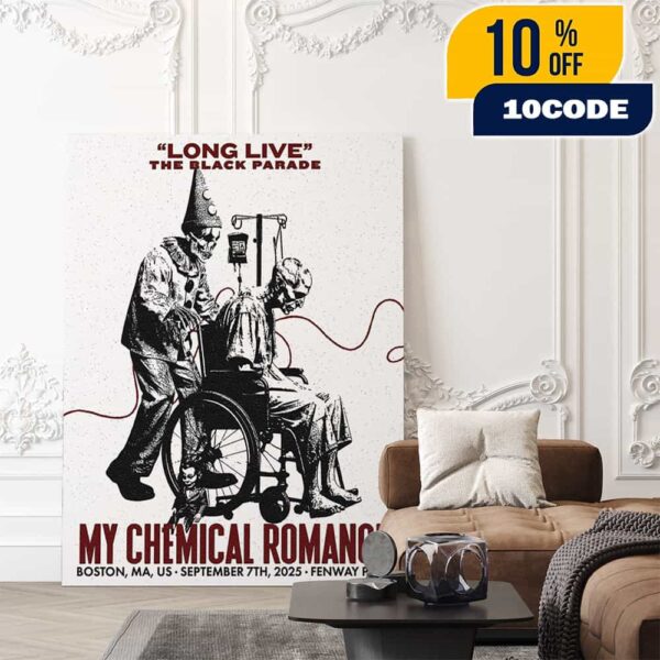 My Chemical Romance Long Live The Black Parade Tour 2025 On 7 September 2025 At Fenway Park Boston Massachusetts With IDLES Poster Event Artwork By EdZomby Poster Canvas