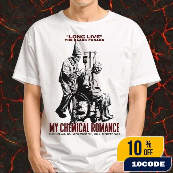 My Chemical Romance Long Live The Black Parade Tour 2025 On 7 September 2025 At Fenway Park Boston Massachusetts With IDLES Poster Event Artwork By EdZomby Unisex T-Shirt