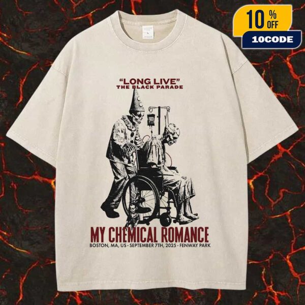 My Chemical Romance Long Live The Black Parade Tour 2025 On 7 September 2025 At Fenway Park Boston Massachusetts With IDLES Poster Event Artwork By EdZomby Unisex Washed Tee