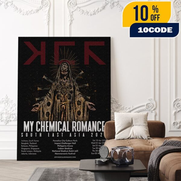 My Chemical Romance South East Asia 2026 Tour Poster Art Work By Edgar Jimenez Tour Dates Poster Canvas Home Decor