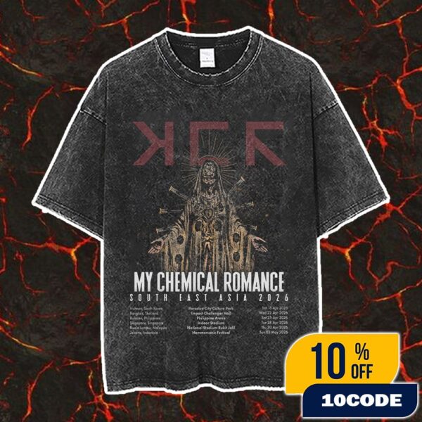 My Chemical Romance South East Asia 2026 Tour Poster Art Work By Edgar Jimenez Tour Dates Vintage Washed Unisex T-Shirt