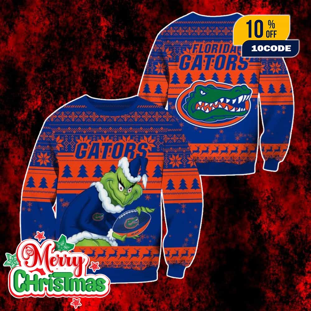 NCAA Florida Gators Grinch Ugly Christmas Sweater Blue Orange Knit Pullover Holiday Football Apparel for Men and Women NCAA Florida Gators Grinch Ugly Christmas Sweater Blue Orange Knit Pullover Holiday Football Apparel for Men and Women