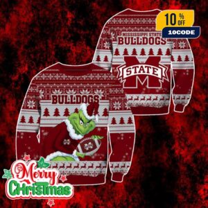NCAA Mississippi State Bulldogs Grinch Ugly Christmas Sweater Maroon Knit Pullover Holiday Fan Apparel For Men And Women