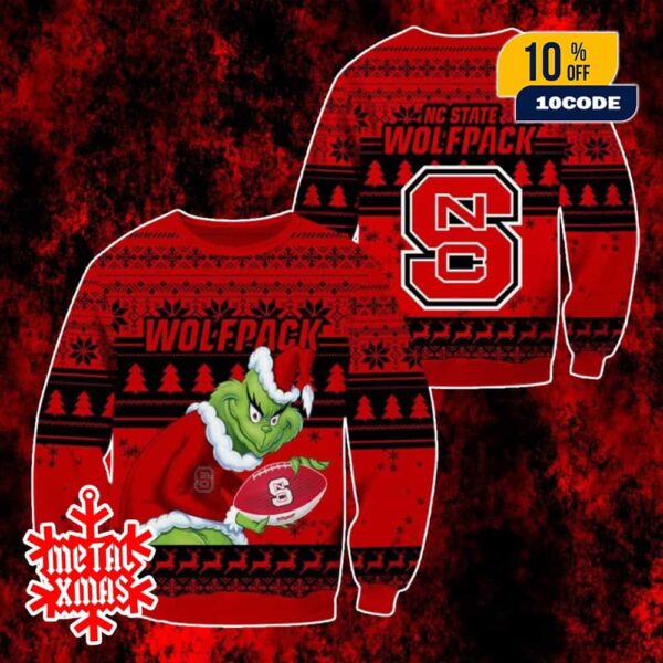 NCAA NC State Wolfpack Grinch Ugly Sweater With Christmas Snowflake Holiday Pattern Perfect For Party And Winter Gift