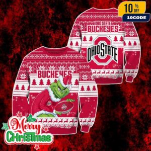 NCAA Ohio State Buckeyes Grinch Ugly Christmas Sweater Red White Knitted Holiday Pullover Jumper For Men And Women