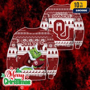 NCAA Oklahoma Sooners Grinch Ugly Christmas Sweater Red White Knitted Holiday Pullover Jumper For Men And Women
