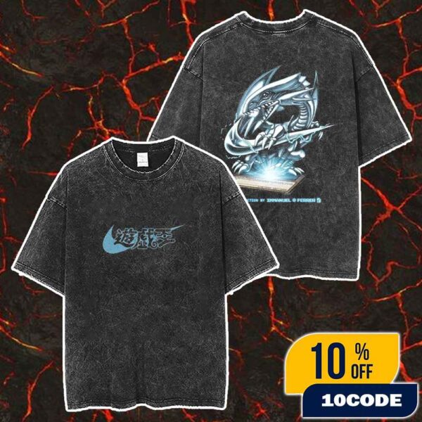 Nike x Yu-gi-oh Blue Eyes White Dragon Concept Based Off The Air Max 95 March 2025 Sneaker Merch Unisex Two Sided Washed T-Shirt