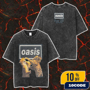 Oasis Live ’25 Mexico City Merch Two Cats Artwork On September 12-13 2025 At Mexico City CDMX Estadio GNP Seguros GNP Stadium Merch Unisex Two Sided Washed T-Shirt