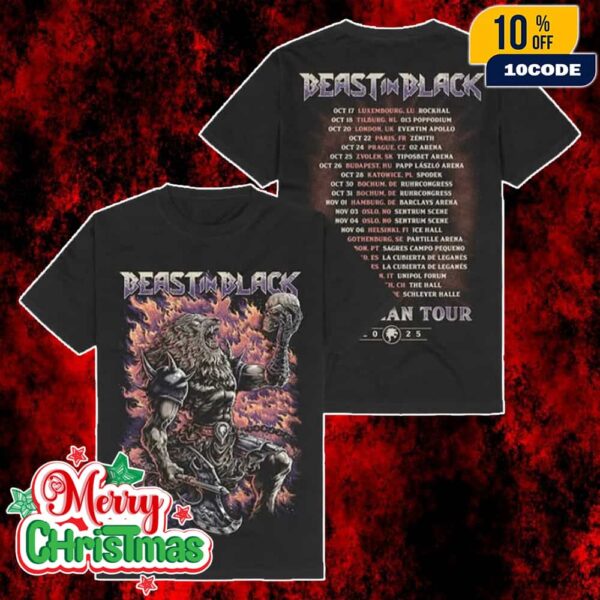 Official Band Beast In Black Dark Artwork Fantasy European Tour 2025 Tee With Tour Dates Backprint Unisex Two Sides T-Shirt