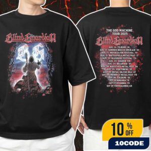 Official Band Blind Guardian Hooded Monk Design Artwork The God Machine Tour 2025 With Tour Dates Backprint Unisex T-Shirt Merchandise