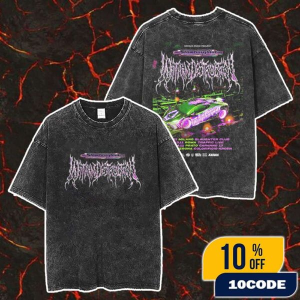 Official Band Within Destruction Slamborghini Tour 2025 At Italy November Tour Dates Milano-Roma-Prato-Verona Concert Tour Dates Poster Artwork Merch Unisex Two Sided Washed T-Shirt