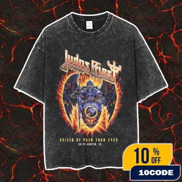 Official Judas Priest Shield Of Pain Tour 2025 Austin Event Tee On October 25 2025 Vintage Washed Unisex T-Shirt