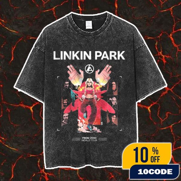 Official Linkin Park From Zero World Tour 2025 October 25 At Distrito Verde Bogota Colombia Band Members Artwork By Melgarozo Vintage Washed Unisex T-Shirt