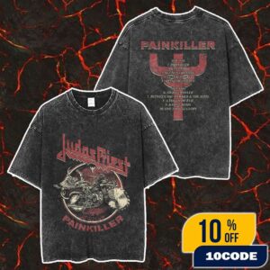 Official Merchandise Judas Priest Painkiller Album T-Shirt 12th Studio Album Tracklist Wash Tee Artwork