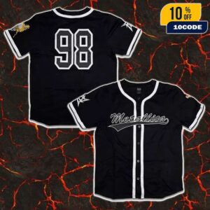 Official Metallica Merchandise Number 98 Script Baseball Jersey Shirt