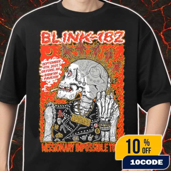 Official Poster Blink-182 Missionary Impossible Tour 2025 Gilford Event On September 9 2025 At BankNH Pavilion Artwork By Kentaro Yoshida Merch Unisex T-Shirt