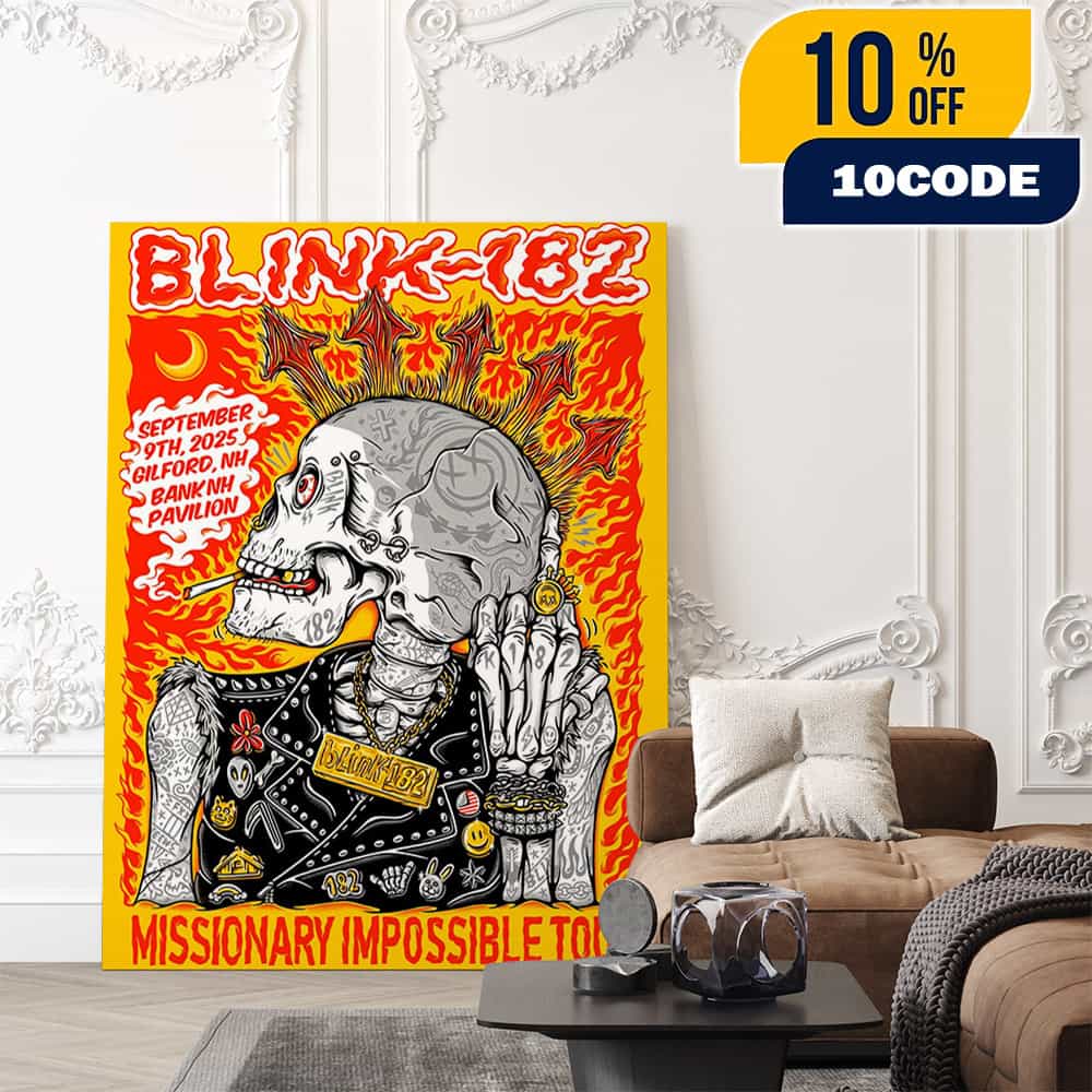 Official Poster Blink-182 Missionary Impossible Tour 2025 Gilford Event On September 9 2025 At BankNH Pavilion Artwork By Kentaro Yoshida Poster Canvas Home Decor Official Poster Blink-182 Missionary Impossible Tour 2025 Gilford Event On September 9 2025 At BankNH Pavilion Artwork By Kentaro Yoshida Poster Canvas Home Decor