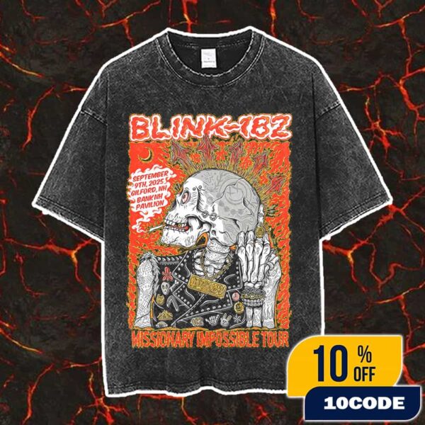 Official Poster Blink-182 Missionary Impossible Tour 2025 Gilford Event On September 9 2025 At BankNH Pavilion Artwork By Kentaro Yoshida Vintage Washed Unisex T-Shirt