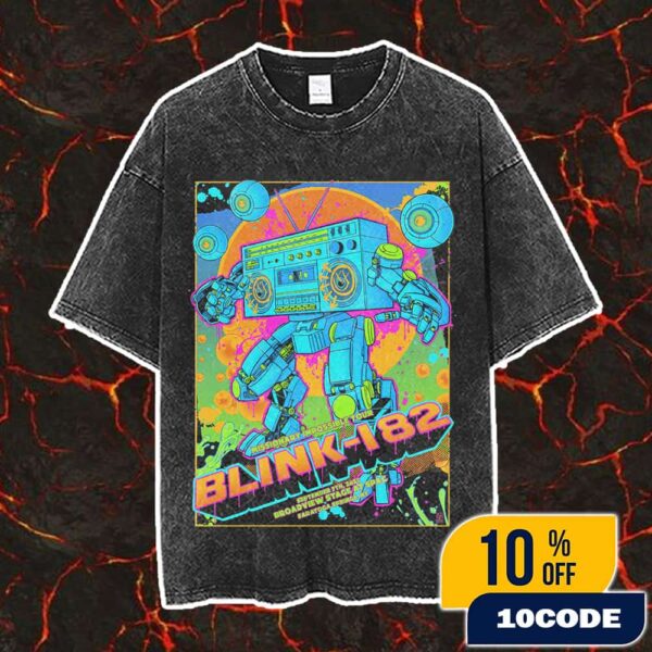 Official Poster Blink-182 Missionary Impossible Tour 2025 Saratoga Springs Event On September 7 2025 At Broadview Stage At SPAC Artwork By Vance Kelly Vintage Washed Unisex T-Shirt